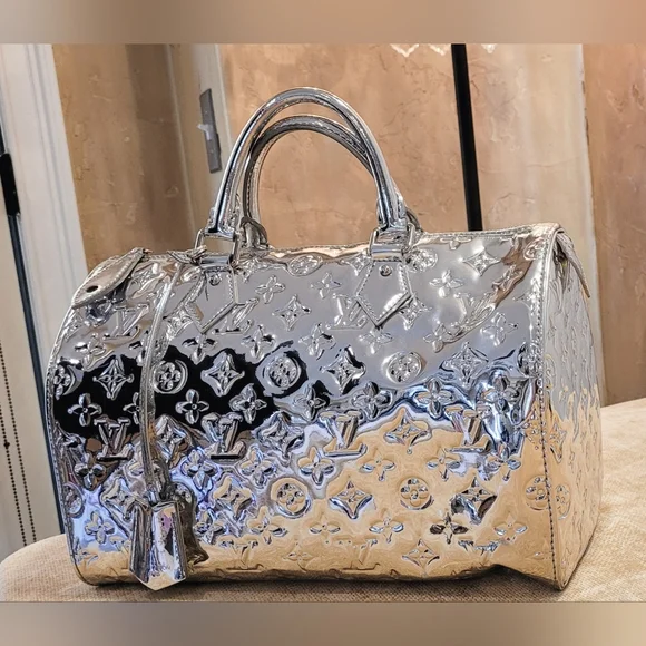 Louis Vuitton Limited Edition Silver Metallic Monogram Miroir Speedy 35 Bag. - Picture 2 of 16